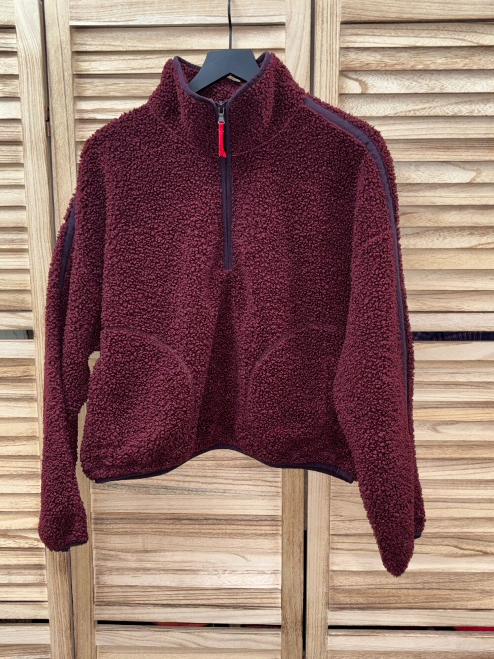 Never Not Hustling Burgundy Sherpa Fleece Crop 3/4 Zip Pullover Jacket